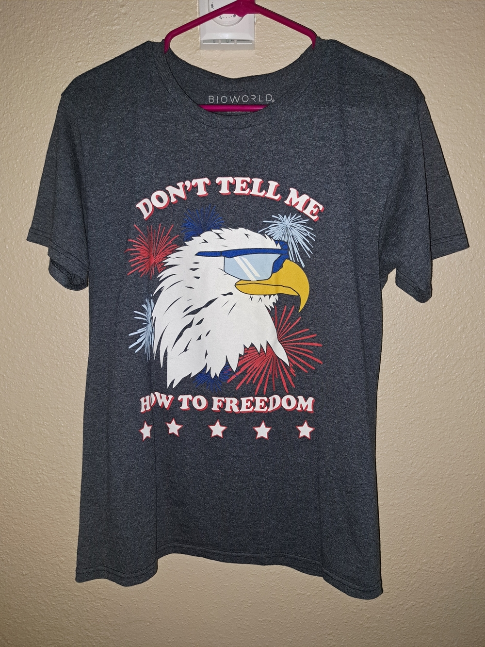 Bioworld Men's Charcoal 'Don't Tell Me How to Freedom' Eagle Graphic Tee